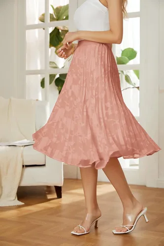 Miniatura 109 de GRACE KARIN - Falda plisada de gasa para mujer, con cintura alta y elástica, vuelo, corte acampanado y longitud por debajo de la rodilla