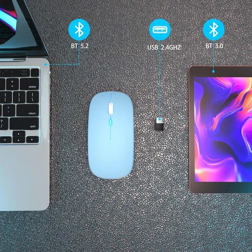 Miniatura 4 de AIKOKOK Ratón inalámbrico Bluetooth recargable para laptop con uso LED portátil (BT5.2 y USB 2.4G) Conexión de modo dual Ratón silencioso delgado