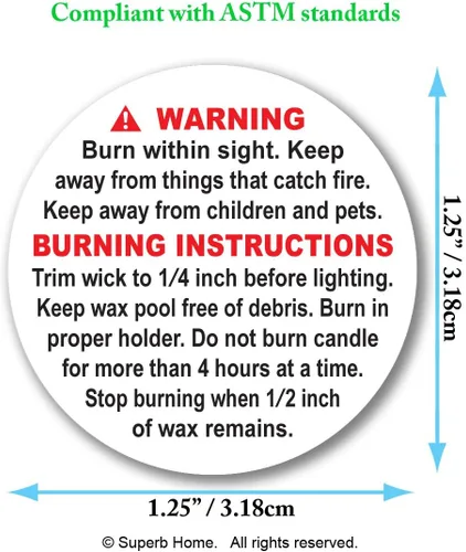 Miniatura 2 de Superb Home 1000 etiquetas adhesivas de advertencia de velas de 1.25 pulgadas que cumplen con ASTM, impermeables, a prueba de arañazos, tamaño Texto
