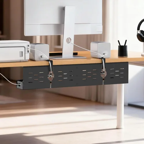 Miniatura 6 de Univivi Bandeja de organización de cables debajo del escritorio, organizador de cables de acero de 32 pulgadas, abrazadera en C sin taladrar