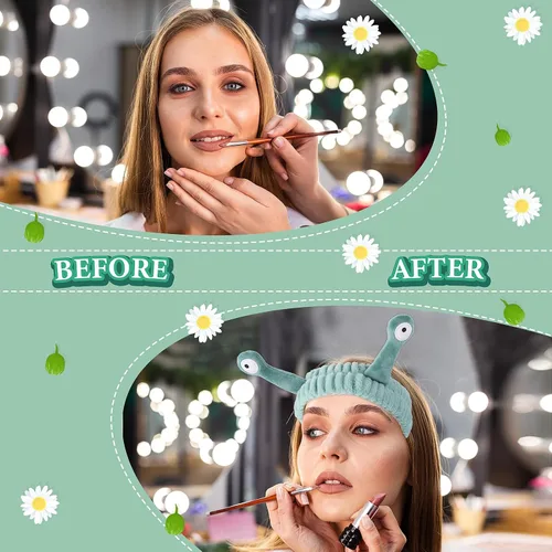 Miniatura 7 de 2 diademas de lavado facial con palmera y caracol, bandas para el cabello de spa, diademas de maquillaje para mujeres, de dibujos animados, de forro
