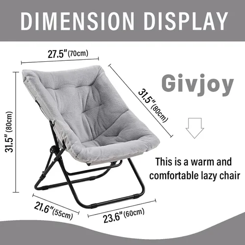 Miniatura 3 de Cómoda silla plegada, silla plegable de gran tamaño de piel sintética suave, silla flexible para adultos y niños, silla lunar con marco de metal