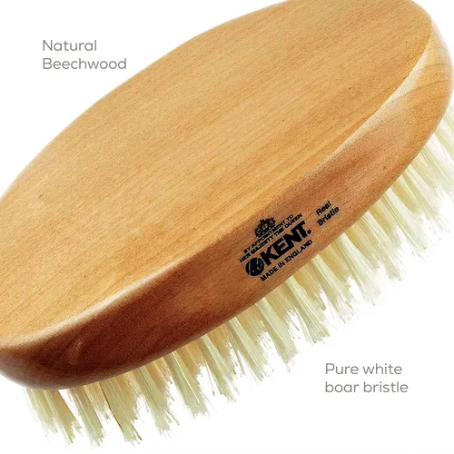 Miniatura 5 de Kent Cepillo de pelo militar ovalado para hombre, cerdas de jabalí negro 100% naturales para el cuidado del cabello, bigote y barba, cepillo
