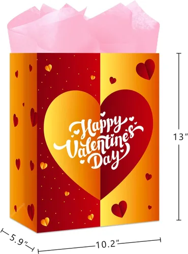 Miniatura 5 de JUESMOS Bolsa de regalo para el día de San Valentín de 13 pulgadas con papel de seda, bolsa de regalo para el día de San Valentín con asas, bolsa