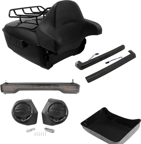 TCMT King - Caja para maletero de motocicleta, almohadilla para respaldo, portaequipajes, altavoces, luces laterales, luz trasera para Harley Estilo