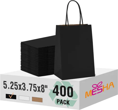 Miniatura 10 de MESHA Bolsas de papel kraft marrón de 10 x 5 x 13 pulgadas, 100 unidades, bolsas de regalo grandes con asas a granel, bolsa de compras reutilizable