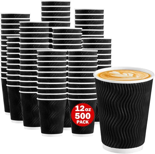 Miniatura 10 de Lamosi Tazas de café desechables 8 oz Paquete de 100, Tazas de café de papel 8 oz para bebidas calientes o frías, Taza de pared ondulada aislada