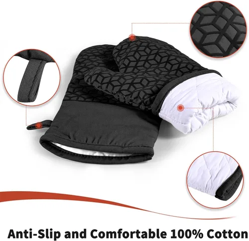 Miniatura 3 de Manoplas de horno y soportes para ollas, juego de guantes de horno resistentes al calor de 500 ℉, guantes de horno de silicona, agarre texturizado