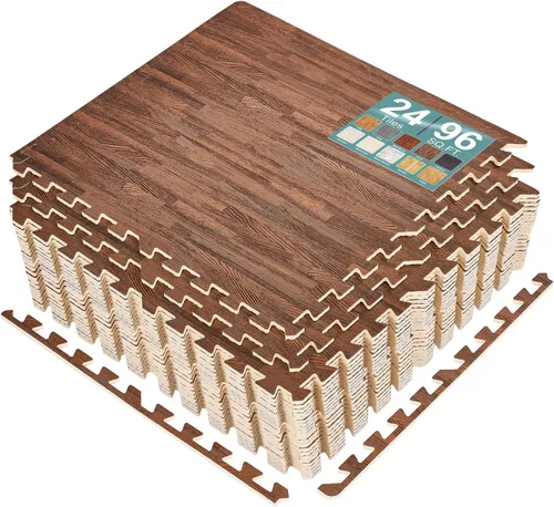 Miniatura 31 de Sorbus Losetas de suelo de madera veteada, esteras de espuma EVA entrelazadas, losetas de 3/8" de grosor para suelos de madera, esteras de ejercicio
