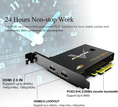 Miniatura 3 de AVMATRIX Tarjeta de captura PCIE VC12-4K 4k para transmisión en vivo de juegos y grabación en 4K60 UHD con latencia ultra baja en PS5 PS4/Pro Xbox