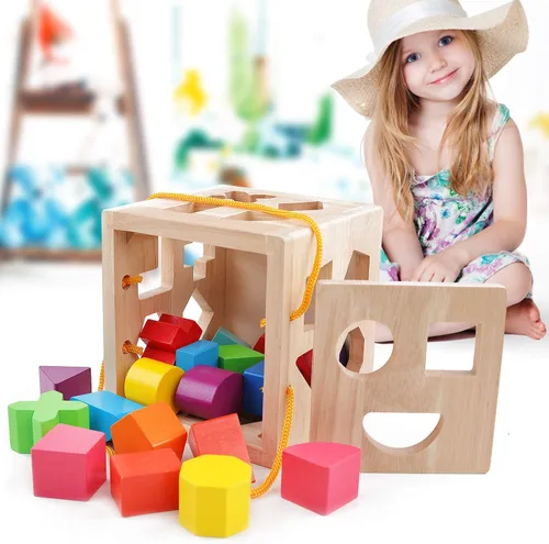 Miniatura 3 de QZMTOY Juguetes clasificadores de formas con 19 bloques de forma, juguetes clásicos de madera para niños pequeños, regalo para niñas y niños de 2 a