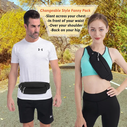 Miniatura 2 de USHAKE Riñonera con extensor para hombres y mujeres, riñonera con 3 bolsillos con cremallera, correas ajustables para viajes informales, senderismo