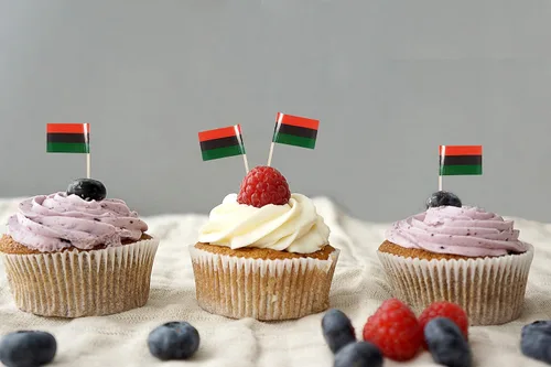 Miniatura 5 de JBCD Bandera afroamericana con palillo de dientes panafricano, mini banderas negras de liberación para cupcakes, 200