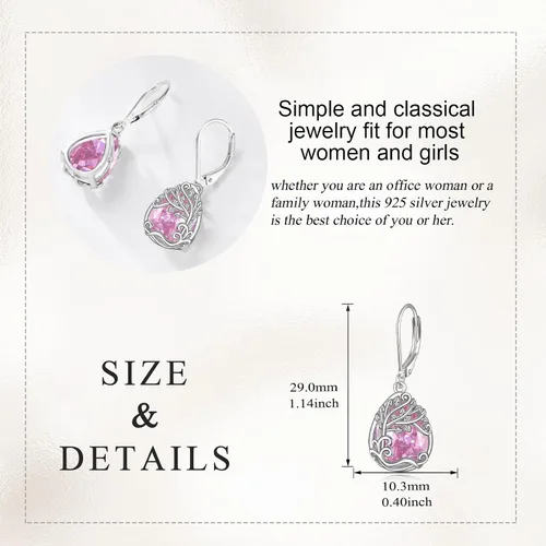 Miniatura 198 de Aretes colgantes con forma de lágrima de filigrana de piedra lunar de plata de ley 925 con cierre de palanca para mujer, regalos de joyería