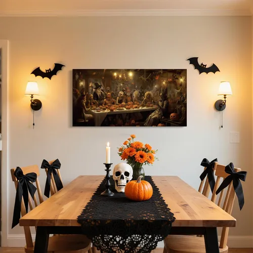 Miniatura 2 de YONICA Lienzo gótico enmarcado de Halloween para sala de estar, decoración del hogar, Halloween, fantasma, bruja y calabaza, sobre lienzo, YKWSJ603