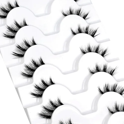 Miniatura 425 de Pooplunch - Pestañas postizas finas de visón sintético, estilo ojo de gato, naturales, cruzadas, tipo racimo, efecto 8D de volumen, tiras