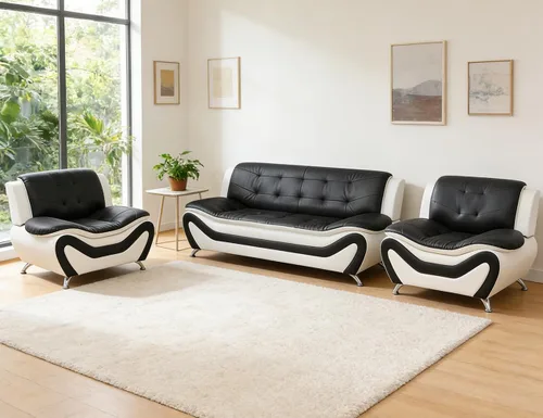Miniatura 61 de Sofás Seccionales de Cuero, Conjuntos de Muebles de Sala de Estar, 3 Piezas Conjunto de Sofá Moderno para Sala de Blanco crema