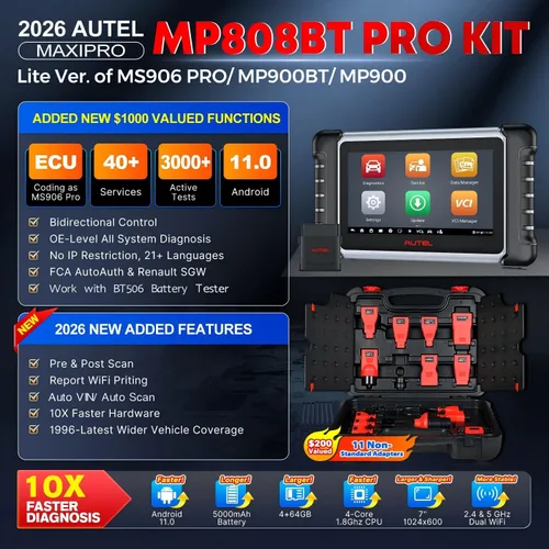 Miniatura 2 de Escáner Autel MaxiPRO MP808BT PRO 2026, 2 años de actualización con 11 adaptadores OBD, función como MaxiSYS MS906 PRO MS906MAX MP900BT, hasta