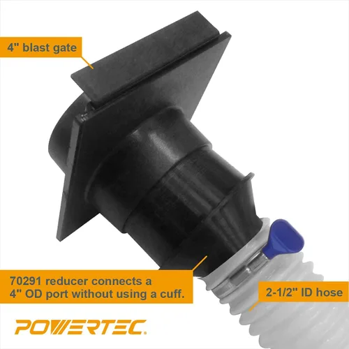 Miniatura 6 de POWERTEC 70291-P2 - Puerto de polvo de 4 pulgadas a reductor de manguera de 2-1/2 pulgadas, accesorios de recolección de polvo para puerto de polvo