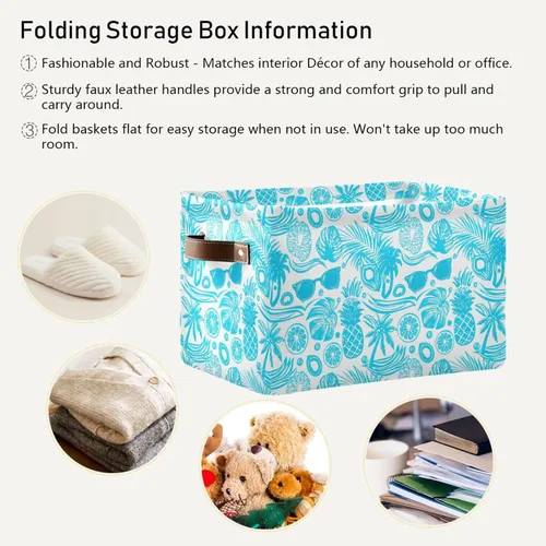 Miniatura 6 de Storage Bins Pineapples Large Rectangle Storage Baskets with Leather Handle Foldable Storage Bin for Home Closet Office 1PACK