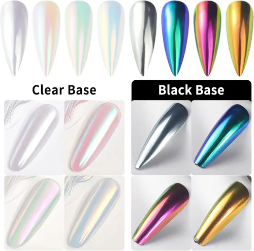 Miniatura 3 de Polvo de uñas cromado de tamaño de prueba para arte de uñas, 0.01 oz, 1 tarro de pigmento holográfico de sirena para polvo de inmersión, uñas