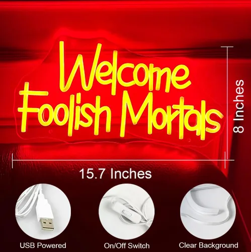 Miniatura 4 de Letrero de neón de Welcome Foolish Mortals, funciona con pilas, para fiesta de Halloween, puerta de casa embrujada, decoración de Halloween