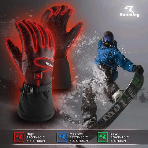 Miniatura 9 de Roaming Guantes calefactados recargables para hombres y mujeres, guantes de esquí con calefacción eléctrica para motocicleta, snowboard, patinaje