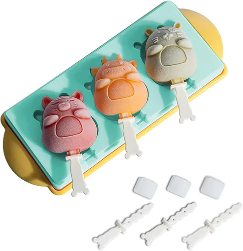 Moldes para paletas de hielo, moldes de silicona con 3 cavidades, molde para helados, animales y frutas, pastel de frutas, molde para hacer paletas