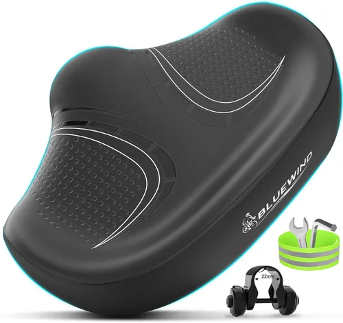Miniatura 14 de BLUEWIND Nuevo asiento de bicicleta de gran tamaño sin nariz, asiento de bicicleta ancho, diseño de respaldo novedoso para bicicleta eléctrica