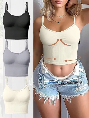 Miniatura 2 de Milumia Paquete de 3 camisetas de entrenamiento para mujer, con tirantes delgados fruncidos, atléticos, para yoga