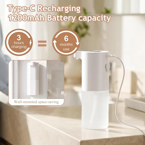 Miniatura 6 de Dispensador automático de jabón sin contacto, dispensador de jabón líquido y espumoso, dispensador de jabón de manos inteligente recargable por USB