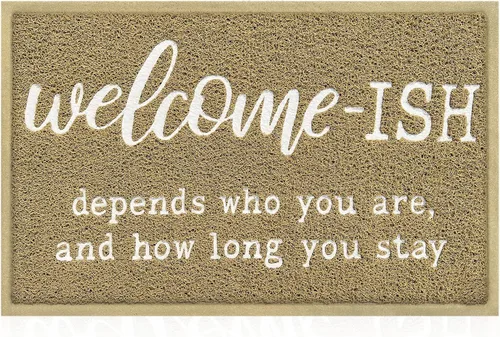 Miniatura 9 de JJUUYOU Felpudo de bienvenida para puerta delantera, entrada al aire libre, Welcome Ish Depends Who You are, tapete antideslizante de goma