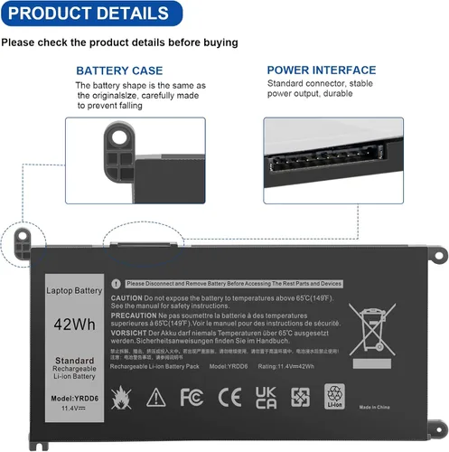 Miniatura 4 de Batería YRDD6 para Dell Inspiron 5591 7586 5491 5481 5482 5485 3310 2-en-1 15 3582 3583 3593 3584 5590 5593 5594 5585 5598 14 3493 5493 5480 3793