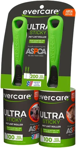 Evercare Rodillos de pelusa para mascotas multiusos, 100 hojas fáciles de rasgar por rollo, rodillo adhesivo reutilizable para mascotas, gatos y