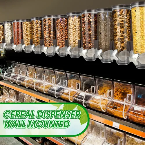 Miniatura 3 de Nitial Dispensador de cereales montado en la pared de 4.5 L, dispensador de granos triple con taza, contenedor de almacenamiento de cereales de Café