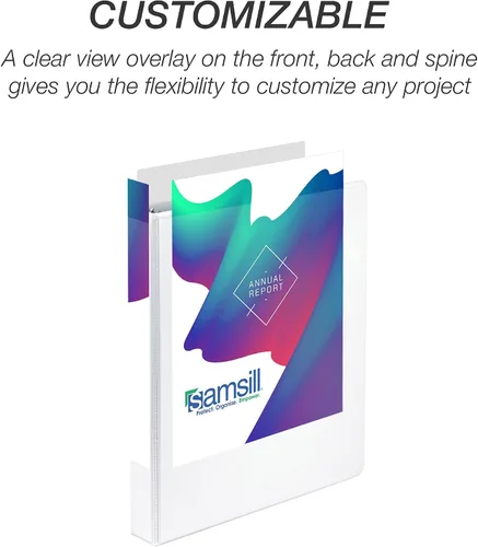 Miniatura 245 de Samsill - Carpeta duradera de 5 pulgadas, fabricada en los Estados Unidos, con anillos en D, transparente y personalizable, color blanco