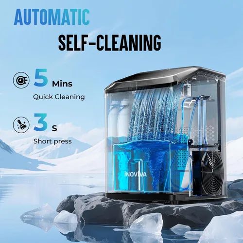 Miniatura 4 de inoviva Nugget Ice Maker - Máquina de hielo de pellets masticables suaves de 40 libras/24 horas con autolimpieza, máquina de hielo sónico
