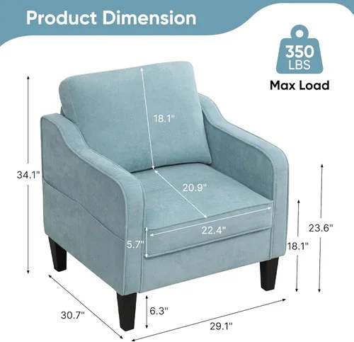Miniatura 2 de Silla decorativa para sala de estar, silla de lectura moderna de mediados de siglo para dormitorio, sillón tapizado con bolsillos laterales, cómodo