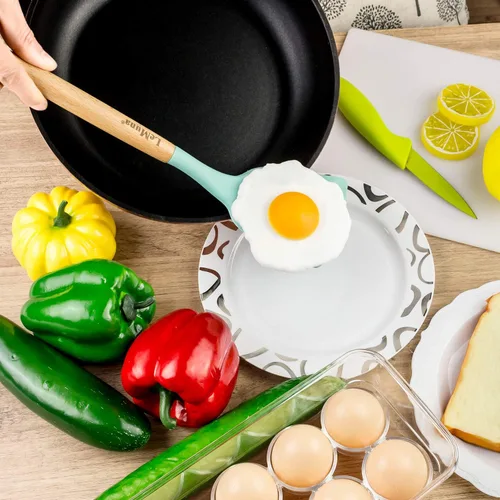 Miniatura 7 de Juego de utensilios de cocina, 18 utensilios de silicona de cocina, resistentes al calor, no tóxicos y sin BPA, con soporte y mango de madera