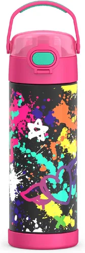 Miniatura 21 de THERMOS FUNTAINER Botella de acero inoxidable con aislamiento al vacío de 16 onzas con tapa ancha de canalón, Rosa Neón
