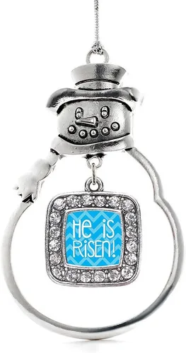 Miniatura 221 de Inspired Silver - Adorno de rodillo de reina - Adorno cuadrado de plata con muñeco de nieve con joyas de circonita cúbica