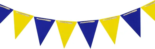Miniatura 8 de ZOOYOO Banderín de 20 pies, banderín rojo, azul y amarillo, banderas triangulares de papel para fiesta de cumpleaños de bebé, decoración de boda