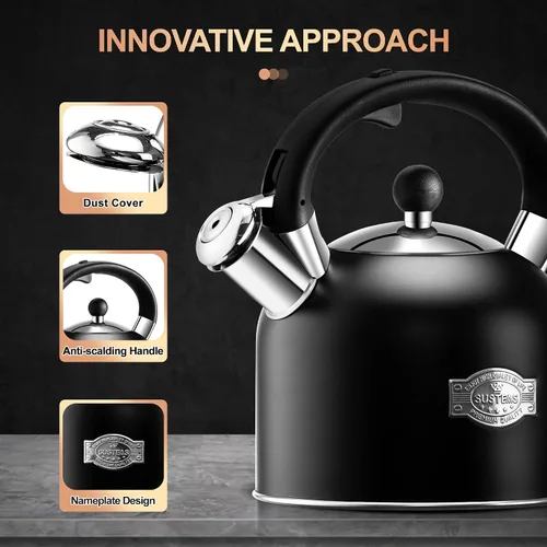 Miniatura 2 de SUSTEAS Hervidor de té – Hervidor silbante de 3.17 cuartos con mango ergonómico – Ollas de té de acero inoxidable de alta calidad para estufa