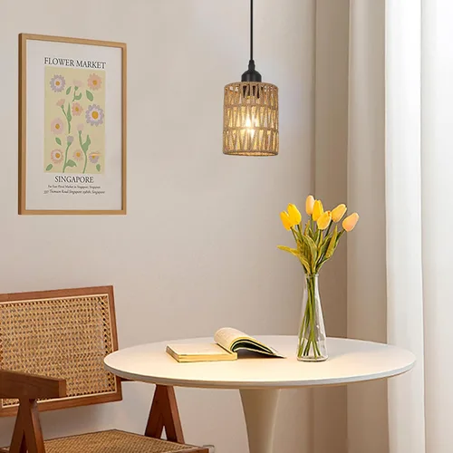 Miniatura 7 de LAMSU Lámparas colgantes de ratán de 1 luz, iluminación colgante bohemia de granja con pantalla tejida a mano de 4.7×5.9 pulgadas, pequeña lámpara