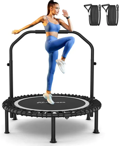 Miniatura 15 de ANCHEER - Trampolín de entrenamiento plegable de 40 pulgadas con cuerdas de resistencia y cuerdas elásticas mejoradas, manubrio ajustable de 4