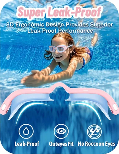 Miniatura 7 de Vvinca Gafas de natación para niños, gafas de natación para niños pequeños de 3 a 14 años, protección UV antivaho sin fugas, gafas de piscina