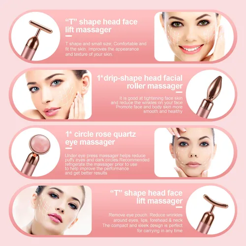 Miniatura 5 de DANGSHAN Rodillo masajeador facial 4 en 1, rodillo de cara de oro de 24 quilates, masaje de nariz para masaje facial facial, herramientas