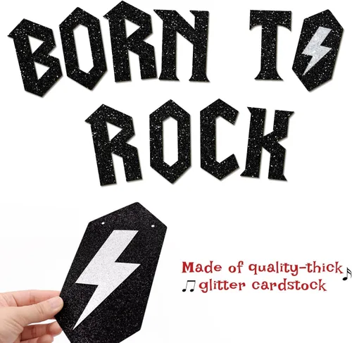 Miniatura 3 de Banner con purpurina Born to Rock con guirnalda de notas musicales, decoraciones de fiesta de los años 50, suministros de fiesta de cumpleaños