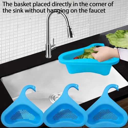 Miniatura 6 de Cesta de drenaje para fregadero de cocina, cesta de drenaje de cisne para fregadero de cocina, estante escurridor multifuncional triangular, filtro