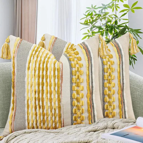 Miniatura 34 de AmHoo - Fundas de almohada de 18 x 18 pulgadas con borlas, fundas de almohada decorativas tejidas con textura de chenilla estilo boho para sofá